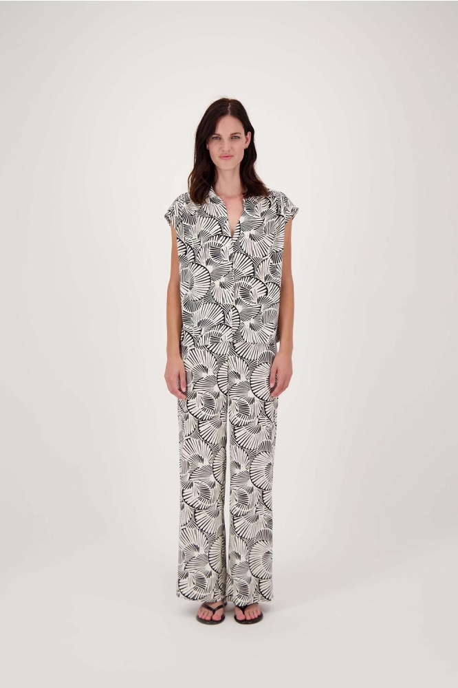 WIJDE BROEK MET GRAFISCHE PRINT 0303 063 7067 OFF WHITE/ZWART